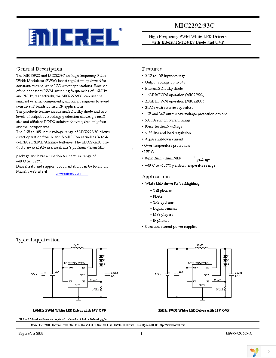 MIC2292C-15YML TR Page 1
